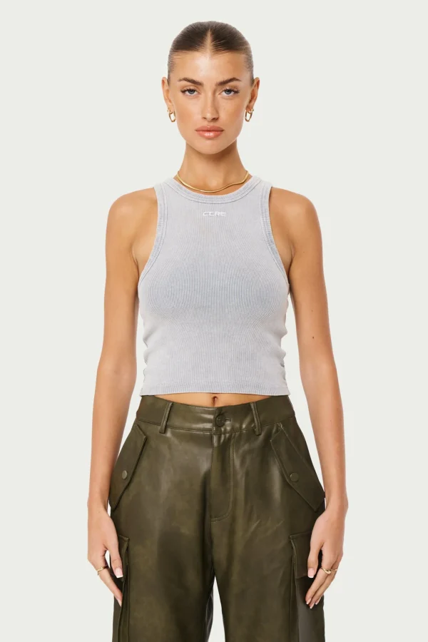 The Couture Club Tops-Acid Wash Ctre Rib Vest Top