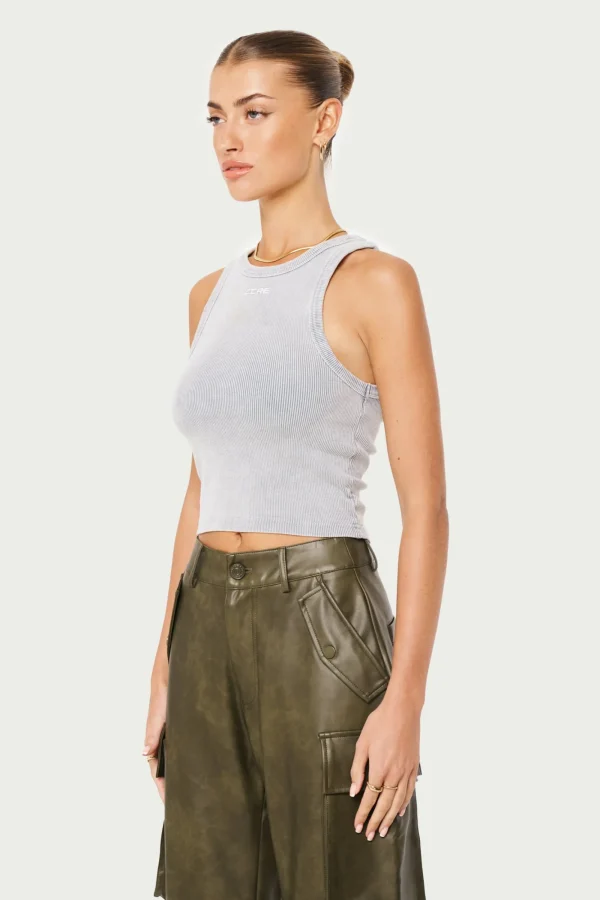 The Couture Club Tops-Acid Wash Ctre Rib Vest Top