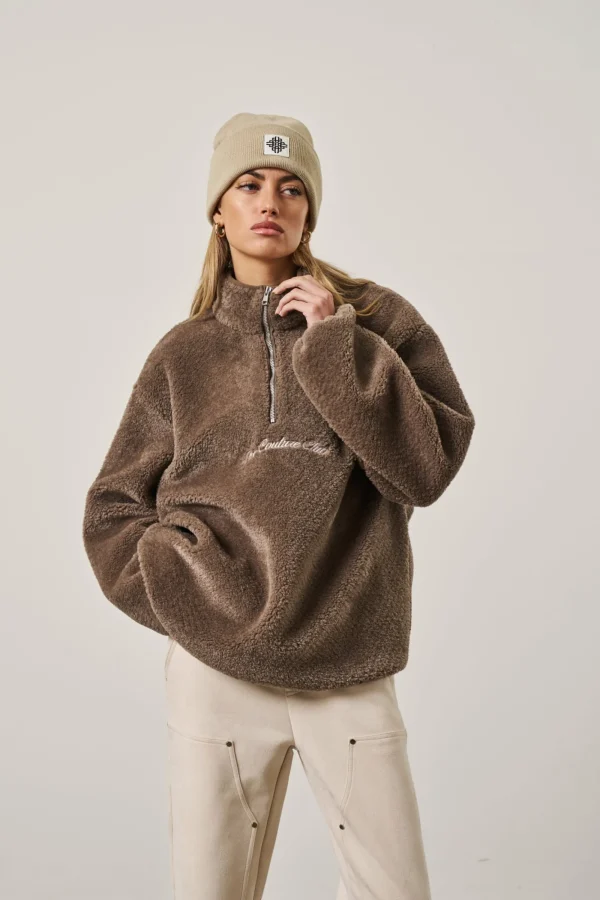 The Couture Club Coats & Jackets-Borg Quarter Zip Funnel Neck Jumper