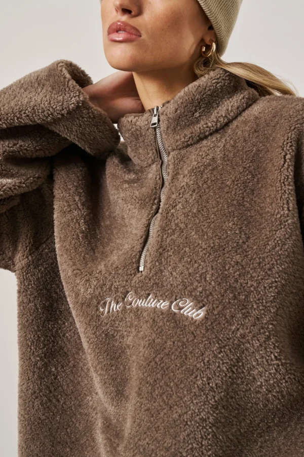 The Couture Club Coats & Jackets-Borg Quarter Zip Funnel Neck Jumper