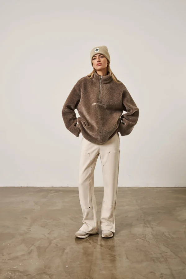 The Couture Club Coats & Jackets-Borg Quarter Zip Funnel Neck Jumper