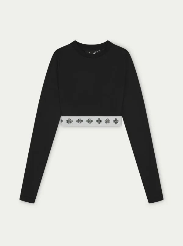 The Couture Club Tops-Branded Waistband Fitted Ribbed Top