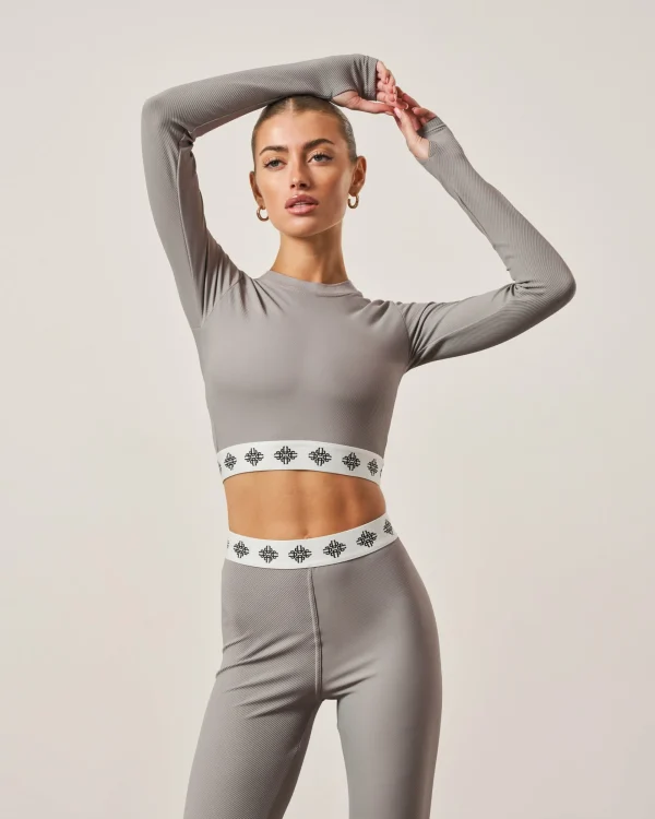 The Couture Club Tops-Branded Waistband Fitted Ribbed Top