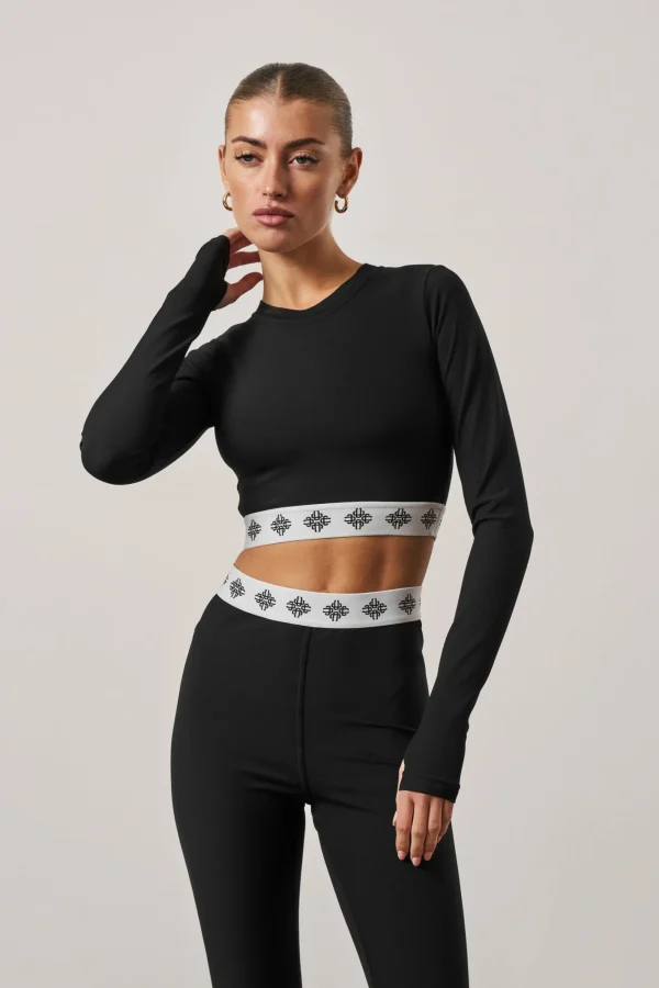 The Couture Club Tops-Branded Waistband Fitted Ribbed Top