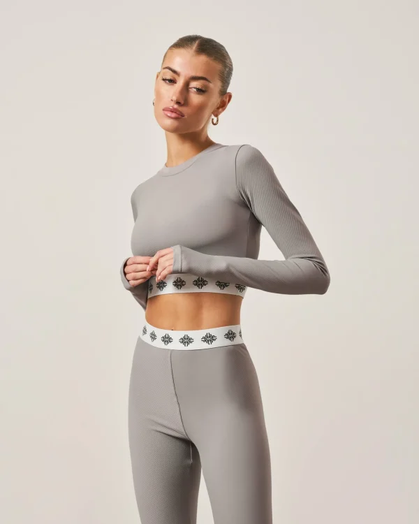 The Couture Club Tops-Branded Waistband Fitted Ribbed Top