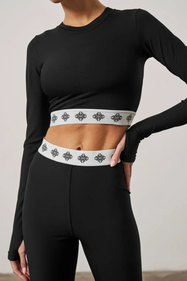 The Couture Club Tops-Branded Waistband Fitted Ribbed Top