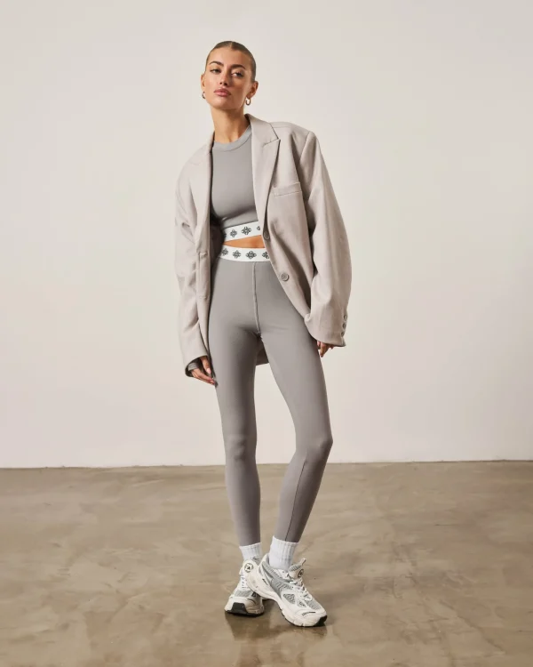 The Couture Club Tops-Branded Waistband Fitted Ribbed Top