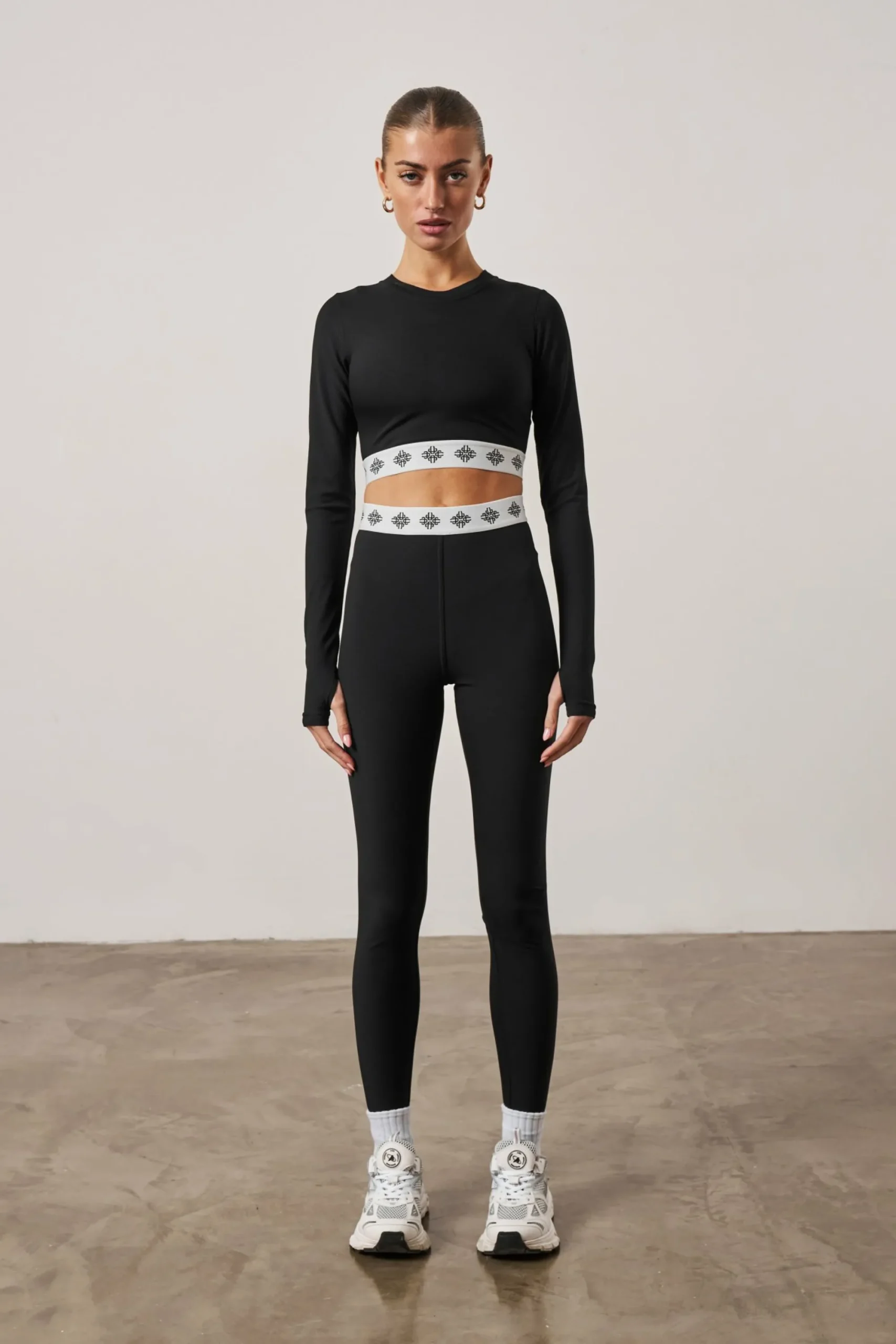 branded_waistband_ribbed__2.webp The Couture Club Co-Ords & Sets-Branded Waistband Ribbed Leggings