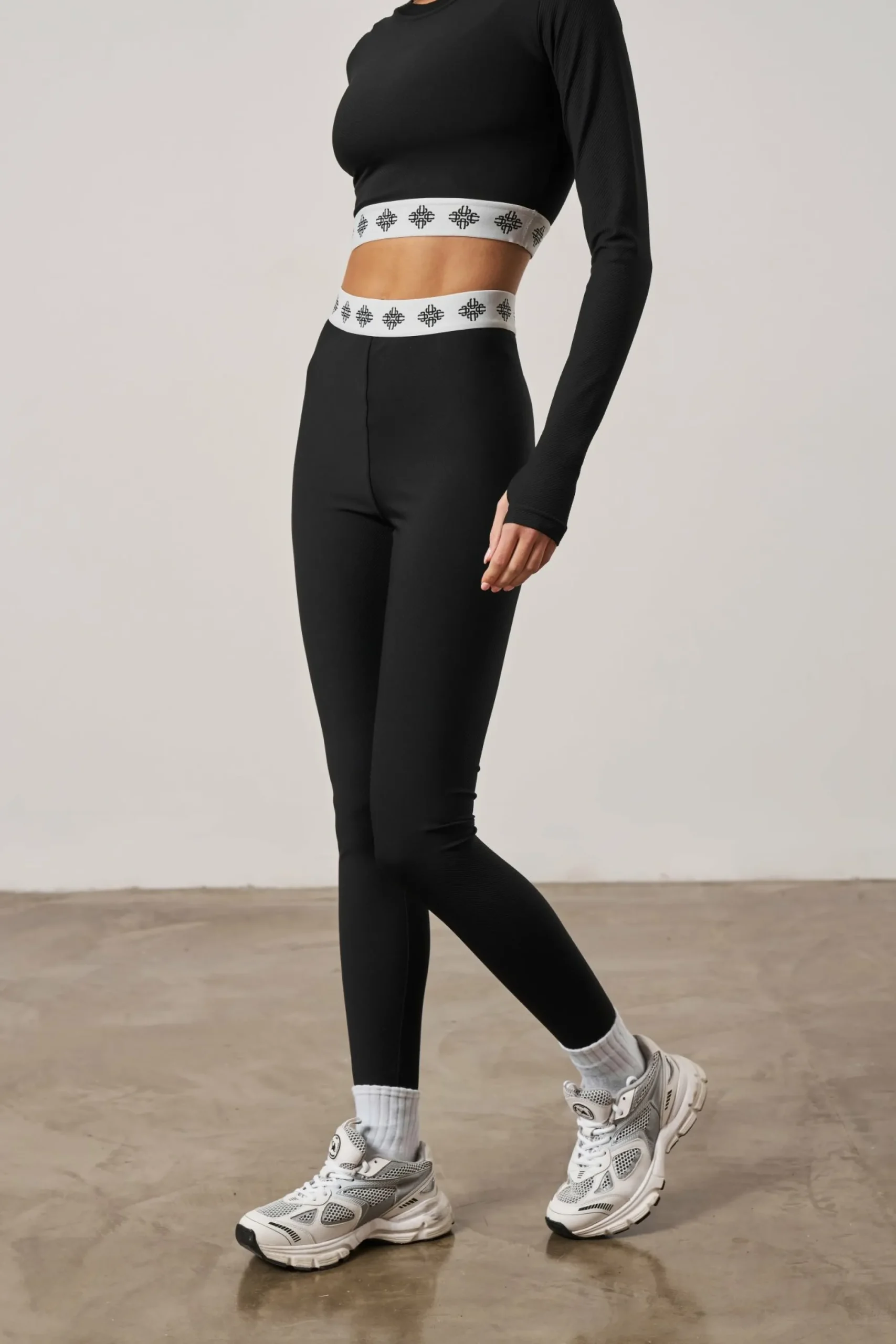 branded_waistband_ribbed__3.webp The Couture Club Co-Ords & Sets-Branded Waistband Ribbed Leggings