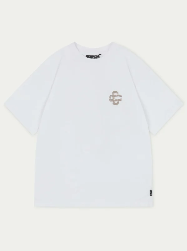 The Couture Club T-Shirts-Brown Cracked Print Emblem Relaxed T-Shirt