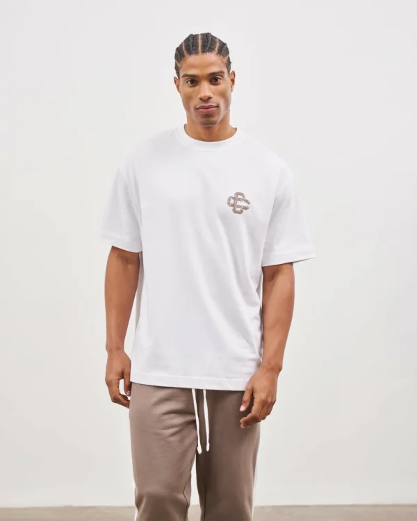 The Couture Club T-Shirts-Brown Cracked Print Emblem Relaxed T-Shirt