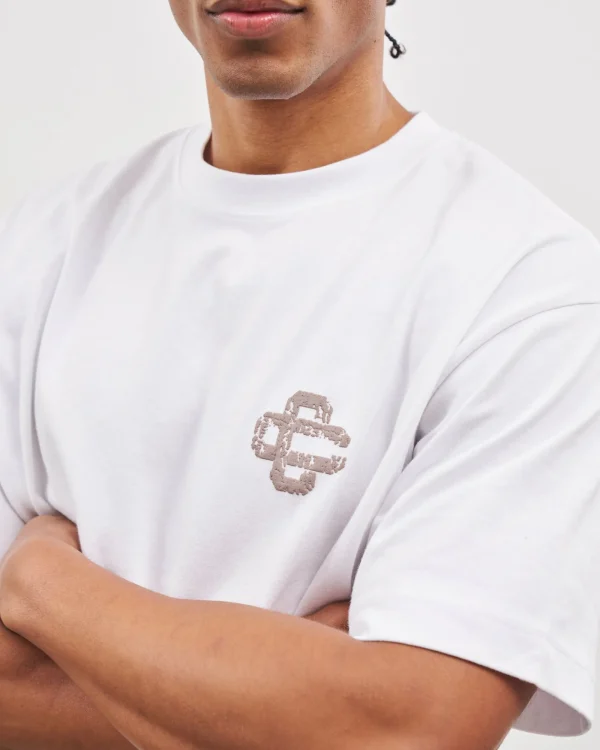 The Couture Club T-Shirts-Brown Cracked Print Emblem Relaxed T-Shirt
