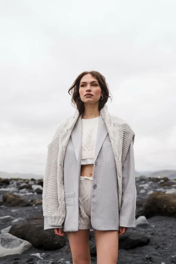 The Couture Club Hoodies-Cable Knitted Cropped Sweater
