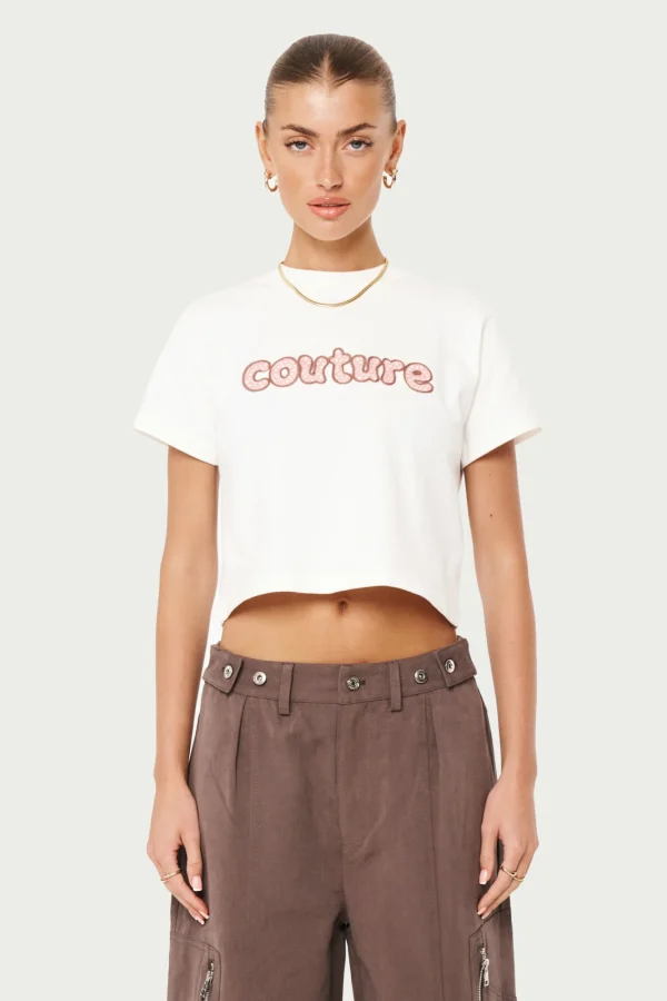 The Couture Club T-Shirts-Chain Stitch Cropped T-Shirt