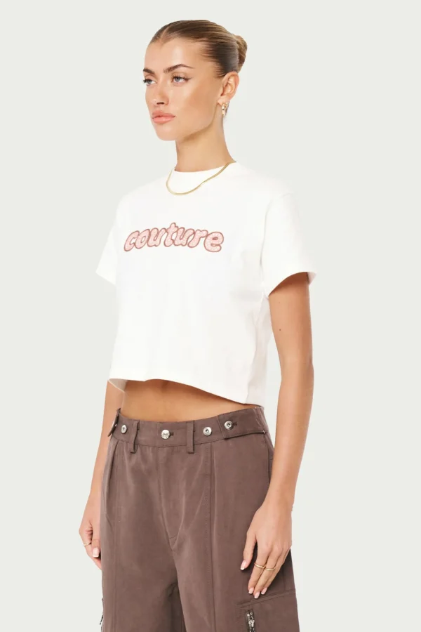 The Couture Club T-Shirts-Chain Stitch Cropped T-Shirt