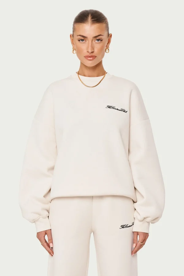 The Couture Club Tracksuits-Couture Script Puff Sleeve Crew