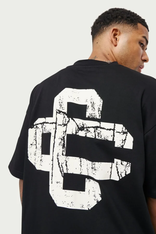 The Couture Club T-Shirts-Cracked Print Emblem Relaxed T-Shirt