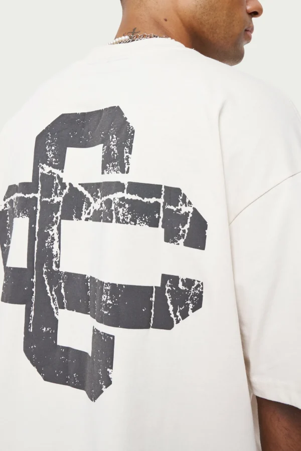 The Couture Club T-Shirts-Cracked Print Emblem Relaxed T-Shirt