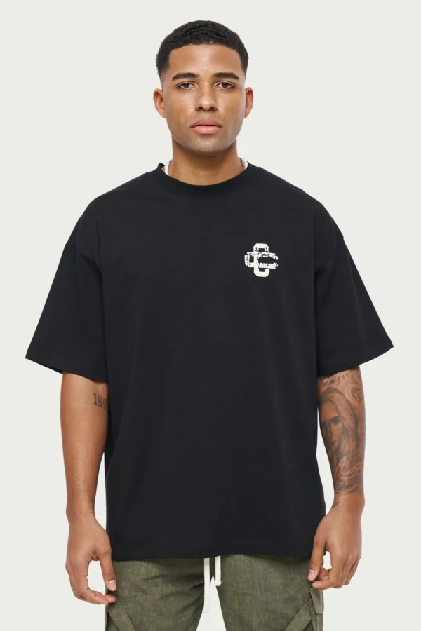 The Couture Club T-Shirts-Cracked Print Emblem Relaxed T-Shirt