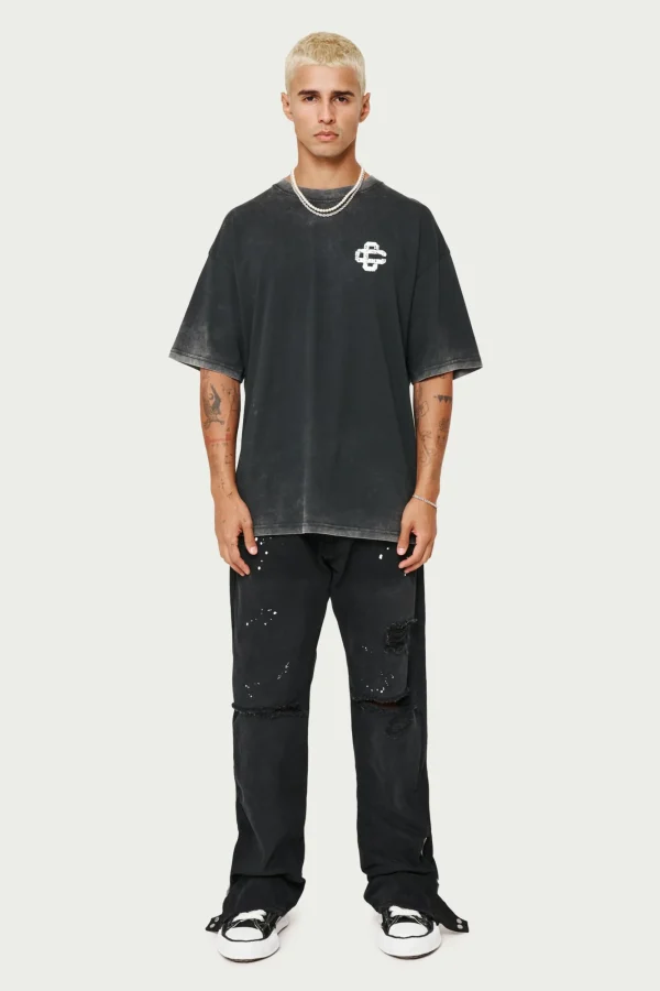 The Couture Club T-Shirts-Cracked Print Emblem Relaxed T-Shirt