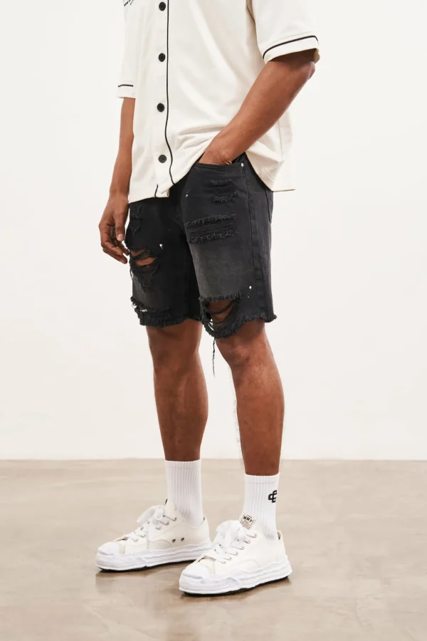 The Couture Club Shorts-Distressed Raw Hem Denim Shorts