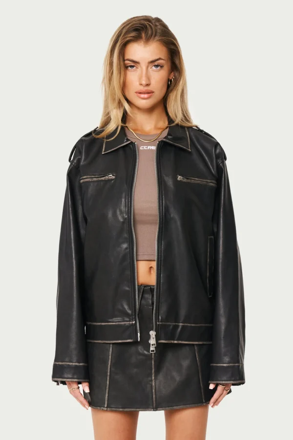 The Couture Club Co-Ords & Sets-Distressed Vintage Biker Jacket