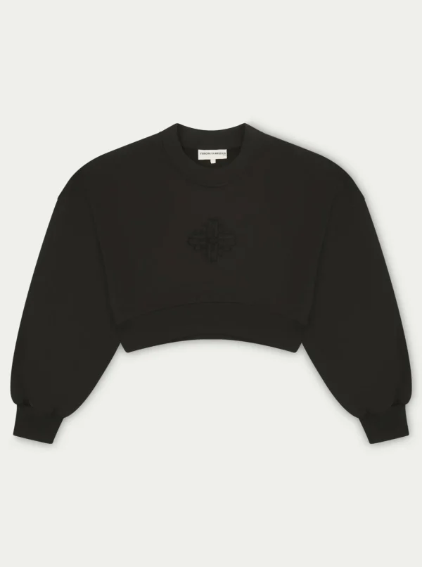 The Couture Club Sweatshirts-Emblem Applique Crop Sweatshirt