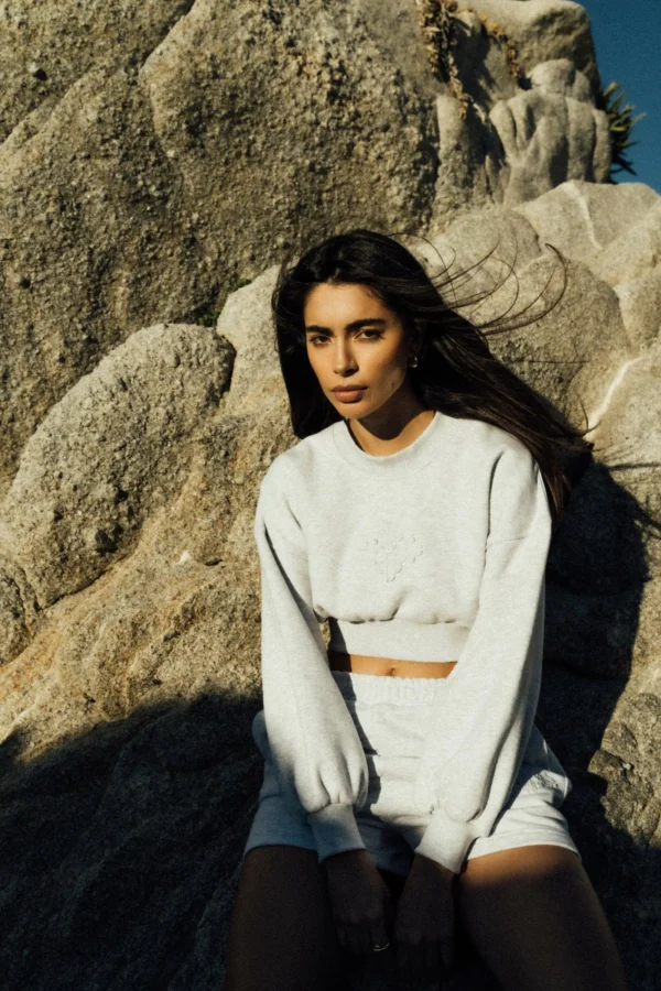 The Couture Club Sweatshirts-Emblem Applique Crop Sweatshirt