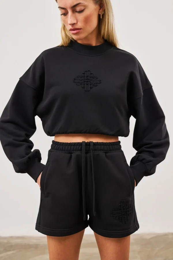 The Couture Club Shorts-Emblem Applique Jersey Shorts