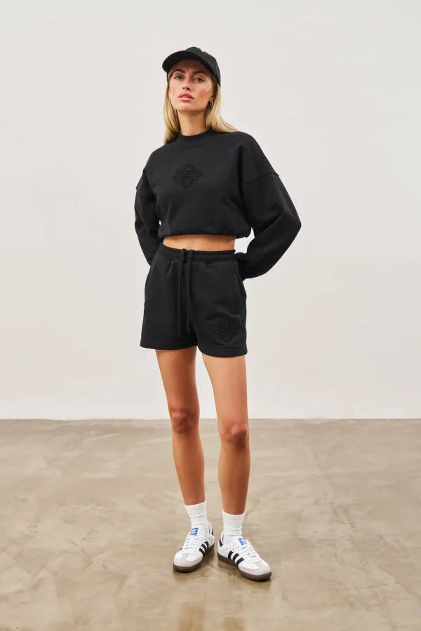 The Couture Club Shorts-Emblem Applique Jersey Shorts