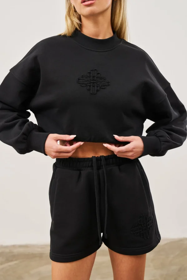 The Couture Club Shorts-Emblem Applique Jersey Shorts