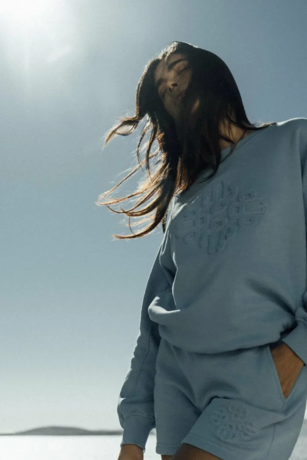 The Couture Club Sweatshirts-Emblem Embossed Oversized Sweatshirt