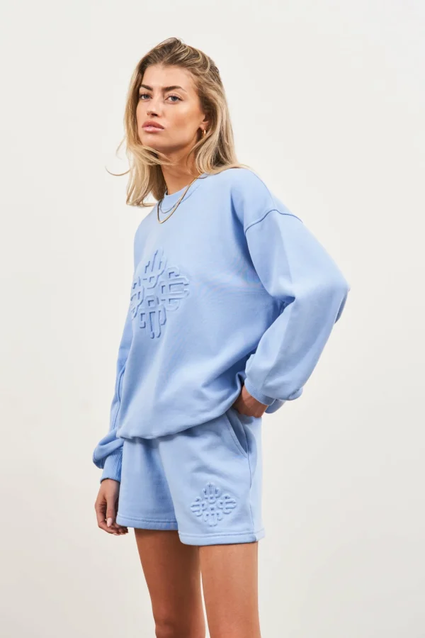 The Couture Club Sweatshirts-Emblem Embossed Oversized Sweatshirt