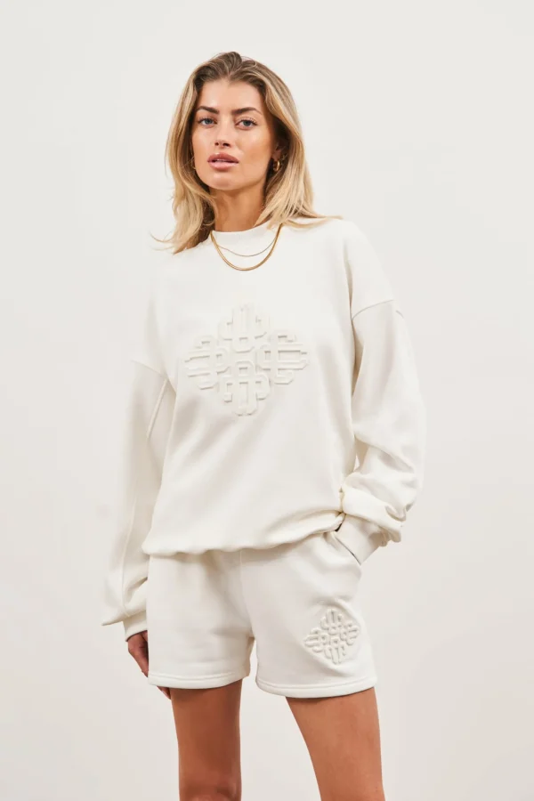 The Couture Club Co-Ords & Sets-Emblem Embossed Oversized Sweatshirt