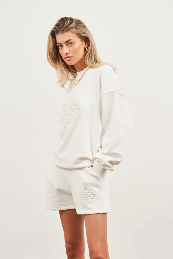 The Couture Club Co-Ords & Sets-Emblem Embossed Oversized Sweatshirt