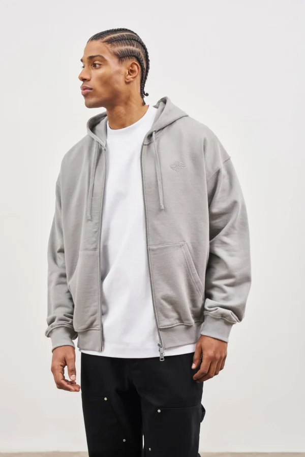 The Couture Club Hoodies-Emblem Embroidered Logo Zip Through Hoodie