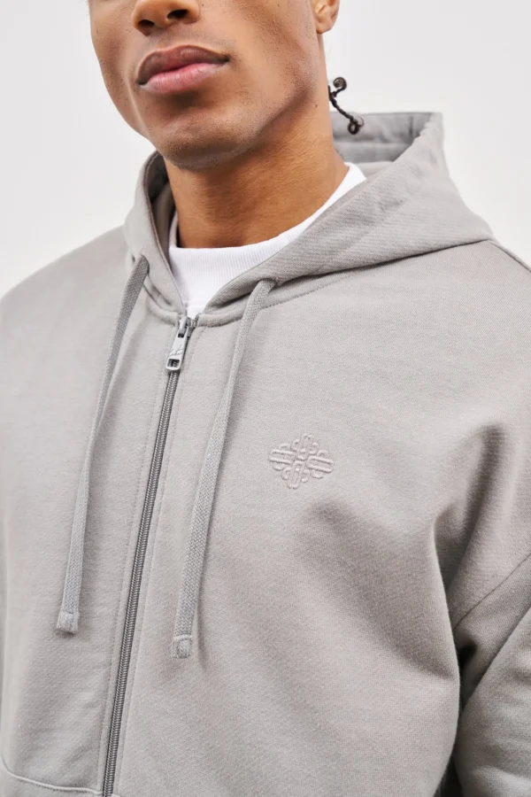 The Couture Club Hoodies-Emblem Embroidered Logo Zip Through Hoodie