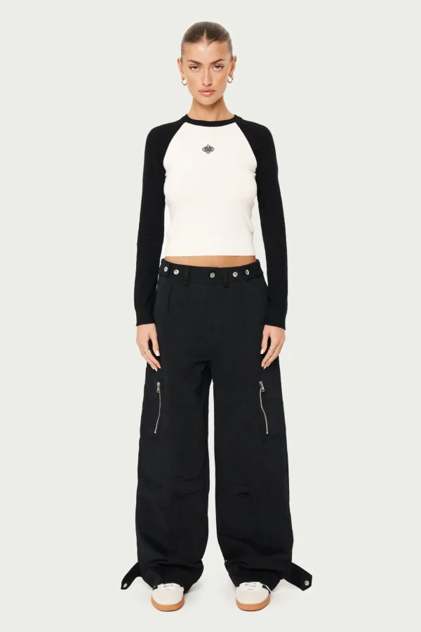 The Couture Club Tops-Emblem Fine Knitted Long Sleeve Top