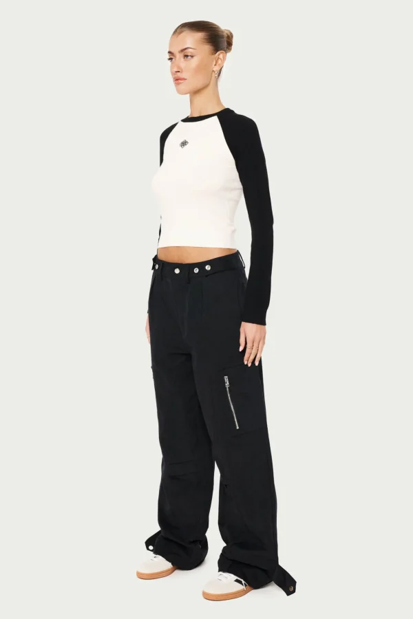 The Couture Club Tops-Emblem Fine Knitted Long Sleeve Top