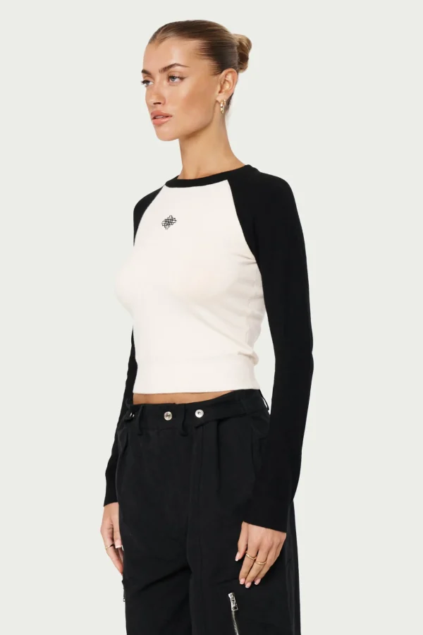 The Couture Club Tops-Emblem Fine Knitted Long Sleeve Top