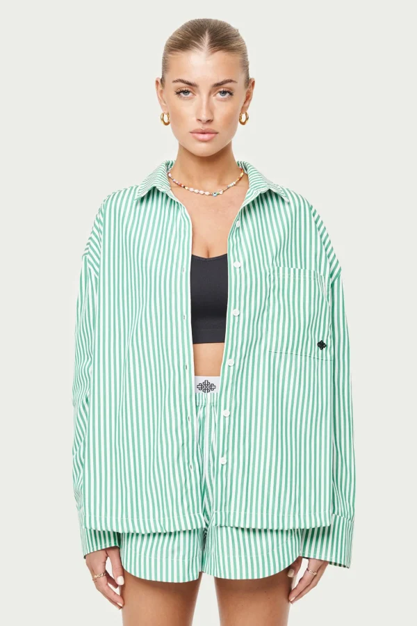 The Couture Club Co-Ords & Sets-Emblem Stripe Oversized Shirt