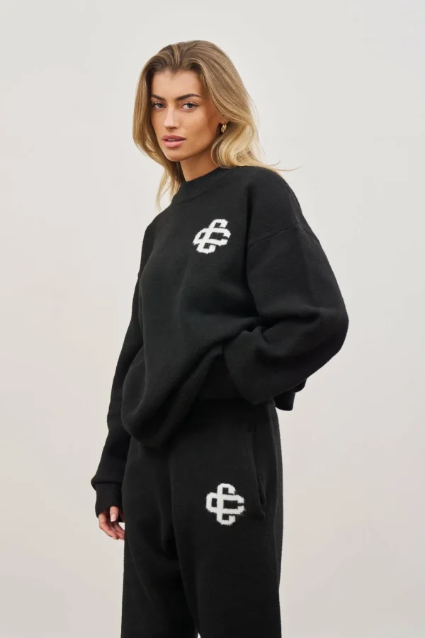 The Couture Club Sweatshirts-Fluffy Knit Emblem Crew
