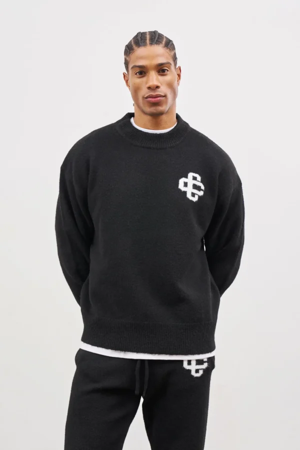 The Couture Club Sweatshirts-Fluffy Knit Emblem Crew