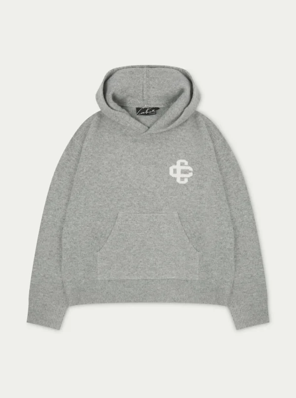 The Couture Club Knitwear-Fluffy Knit Emblem Hoodie