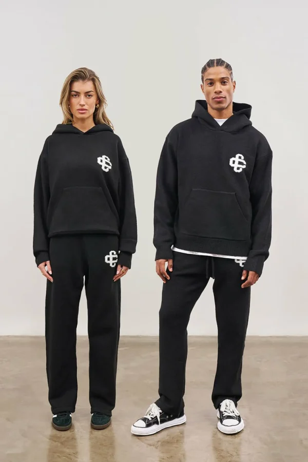 The Couture Club Knitwear-Fluffy Knit Emblem Hoodie