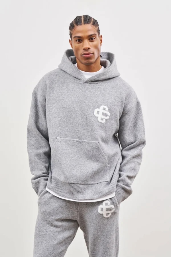 The Couture Club Knitwear-Fluffy Knit Emblem Hoodie