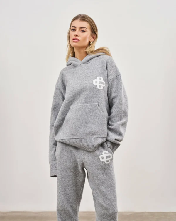 The Couture Club Knitwear-Fluffy Knit Emblem Hoodie