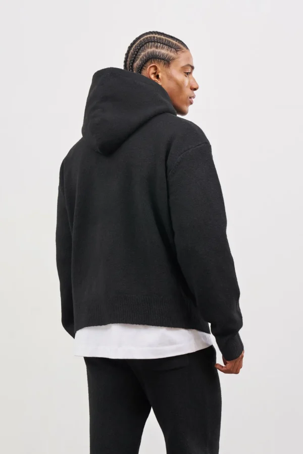 The Couture Club Knitwear-Fluffy Knit Emblem Hoodie