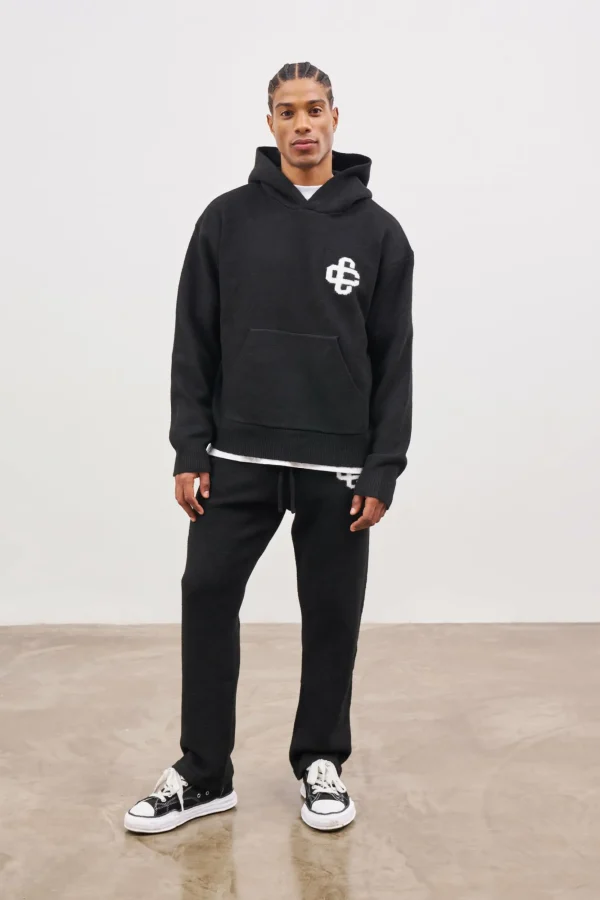The Couture Club Knitwear-Fluffy Knit Emblem Joggers