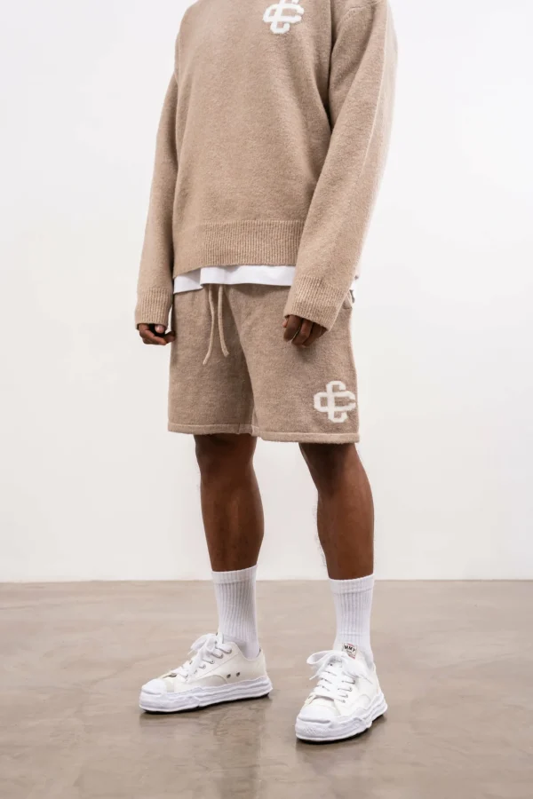 The Couture Club Twinsets-Fluffy Knit Emblem Shorts
